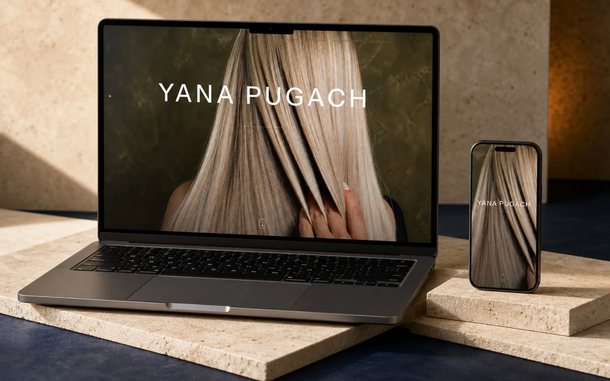 Yana Pugach — сайт на ноутбуці й телефоні