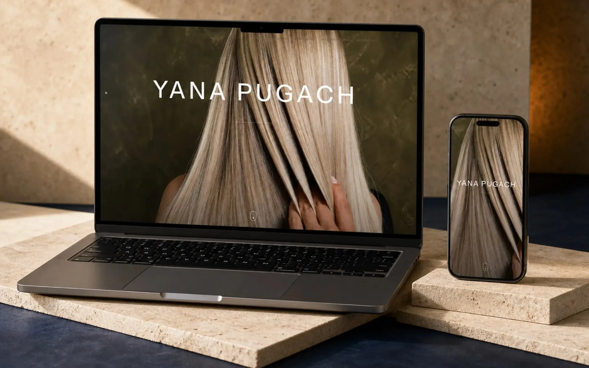 Yana Pugach — сайт на ноутбуці й телефоні