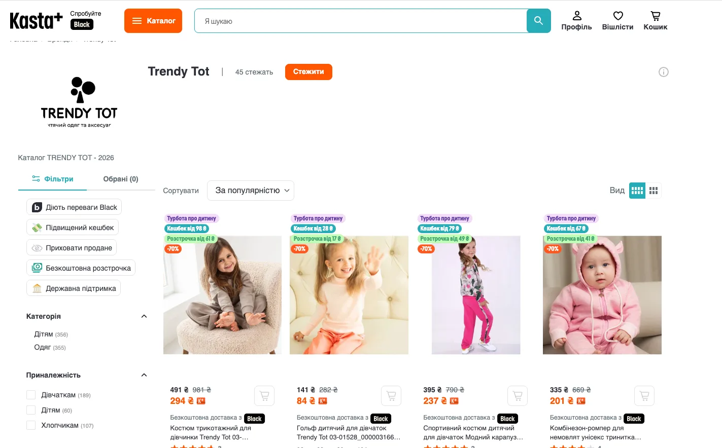 Бренд-страница Trendy Tot на Kasta с детской одеждой и ценами