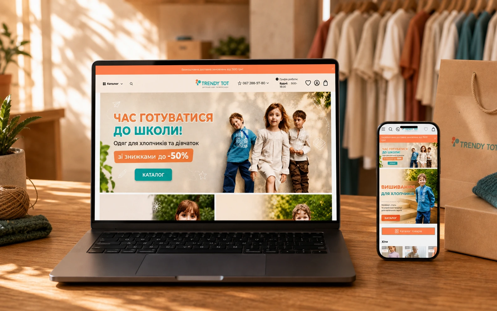 Інтернет-магазин Trendy Tot на Хорошоп — вигляд на ноутбуці та смартфоні