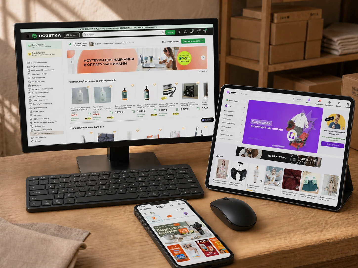 Кабінети продавця Rozetka, Prom.ua і Kasta на комп'ютері, планшеті та смартфоні
